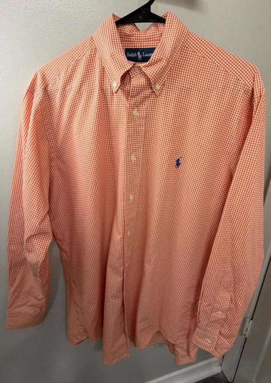 Polo Ralph Lauren Yarmouth Mens Medium Orange Gingham Check Button Down Shirt